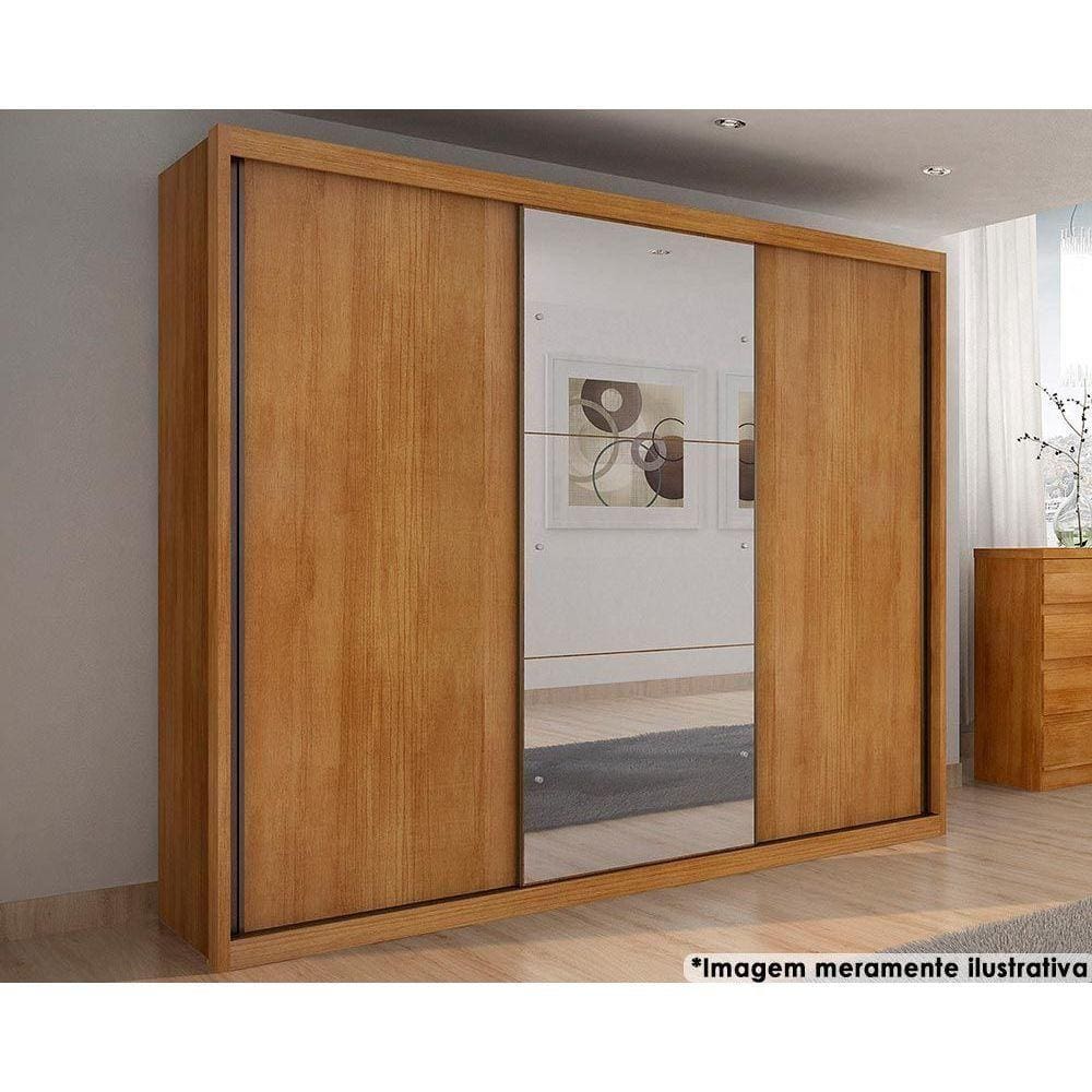 Guarda Roupas 3 Portas de Correr e 6 Gavetas c/ Espelho Paradizzo Gold Freijo Cumaru - Novo Horizonte