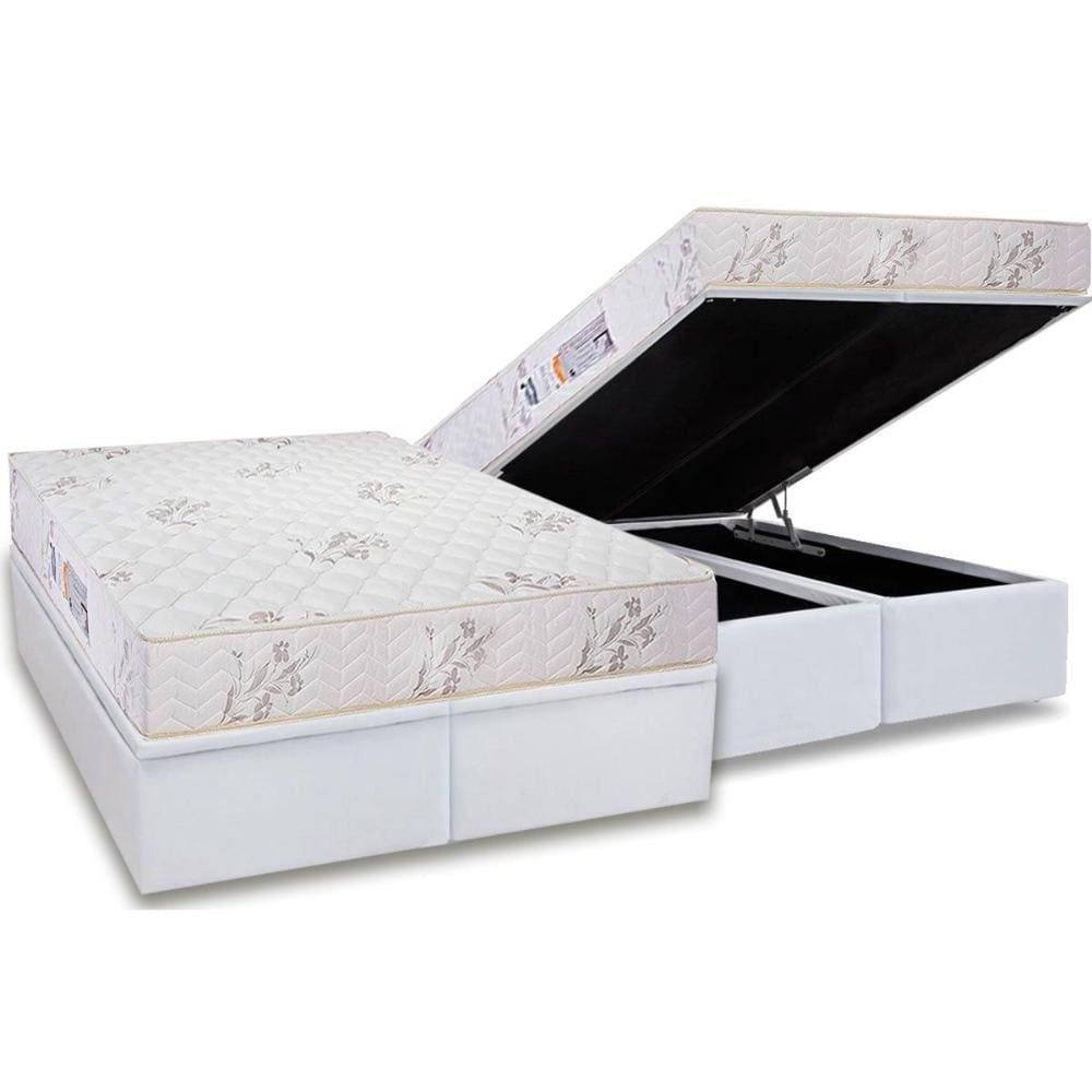 Conjunto Box Baú Queen: Colchão Espuma Luckspuma D33 Supreme Floral + Base CRC Courano White(158x198)