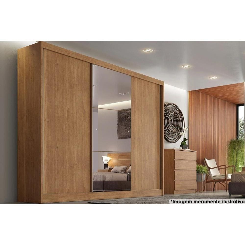Guarda Roupa 3 Portas  de Correr e 6 Gavetas c/ 1 Espelho Sollo Plus Cumaru - Novo Horizonte
