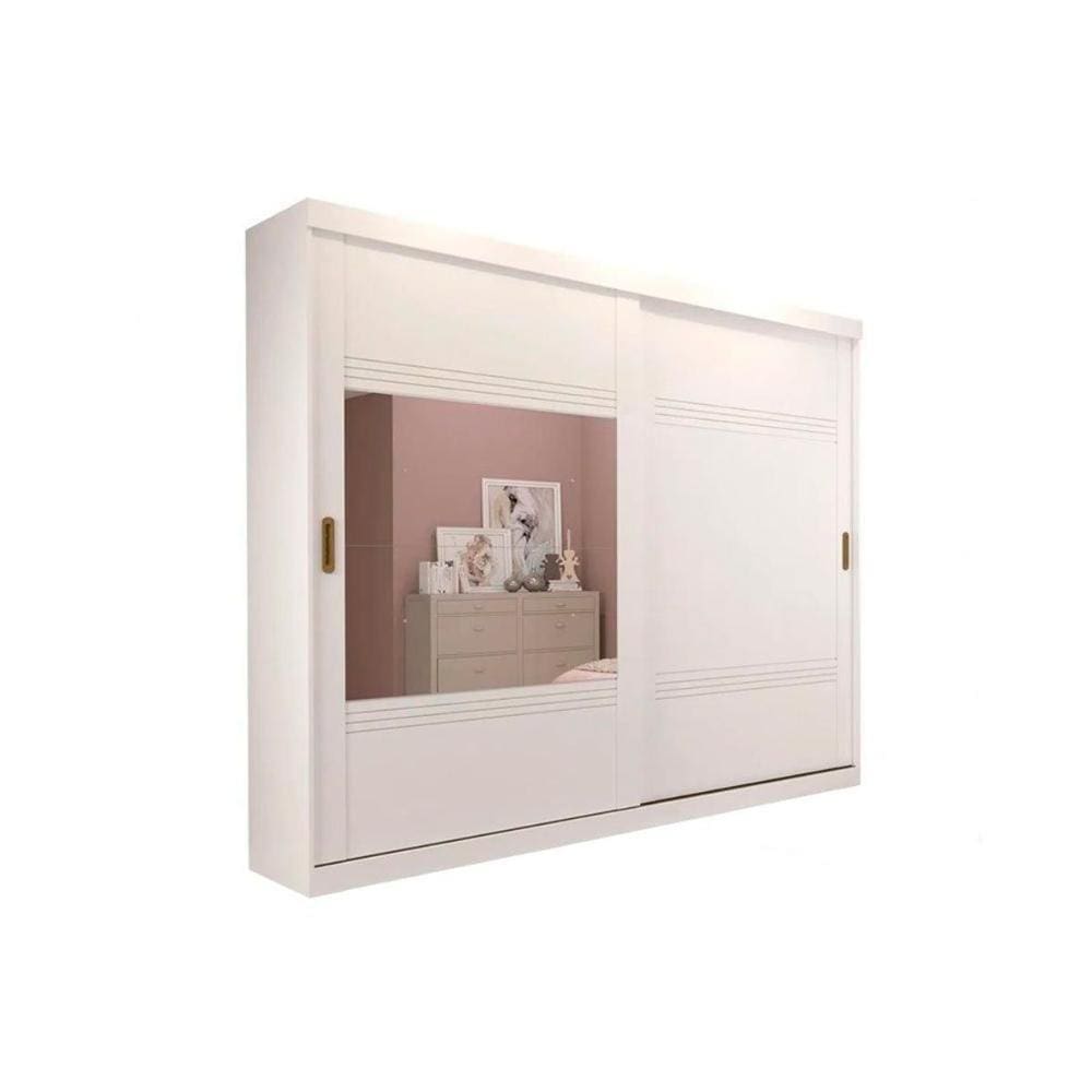Guarda Roupa Casal 2 Portas de Correr e 4 Gavetas c/ 1 Espelho Blumenau Branco - Panan