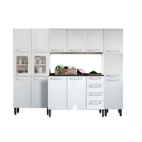 Cozinha Modulada Completa Evidence 4 Peças (1 Armário + 1 Balcão + 2 Paneleiros) C4P53 Branco - Bertolini