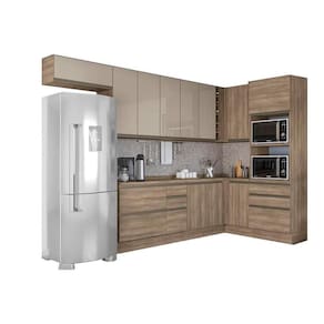 Kit de Cozinha Modulada 11 Peças Maxxi (4 Armários + 3 Balcões + 1 Paneleiro + 3 Complementos) C11P08 Nogal