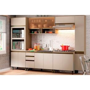 Kit de Cozinha Completa 8 Peças Connect (2 Armários + 2 Balcões + 2 Paneleiros + 2 Complementos) C8P07 Duna/Cristal - Henn
