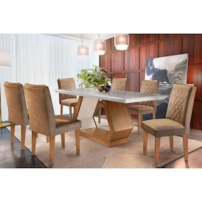Sala de Jantar Completa Alvorada c/ Tampo Madeirado Canto Reto 180cm + 6 Cadeiras Jade Imbuia/Chocolate Capuccino - Rufato