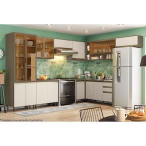 Cozinha Modulada Completa Connect 12 Peças (5 Armários + 3 Balcões + 1 Paneleiro + 3 Complementos) C12P02 Duna/Cristal - Henn