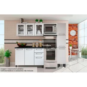 Cozinha Modulada Completa Evidence 4 Peças (1 Armário + 1 Balcão + 1 Paneleiro + 1 Complemento) C4P45 Branco - Bertolini