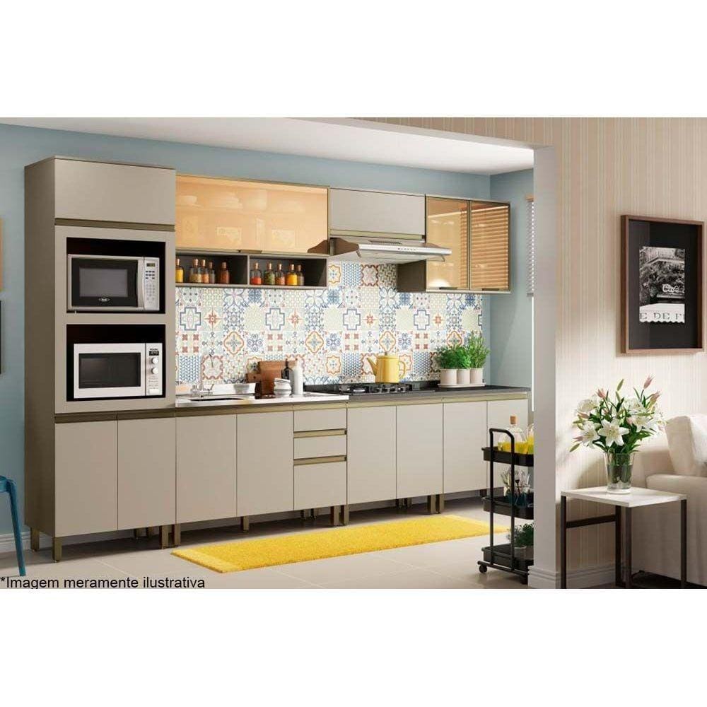 Cozinha Modulada Henn Connect 10 Peças (3 Armários + 3 Balcões + 1 Paneleiro + 3 Complementos) C10P02 Duna/Cristal