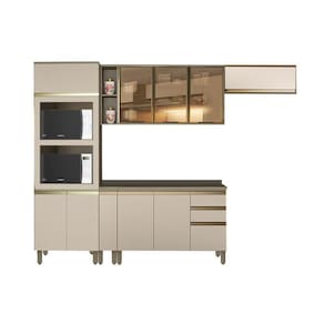 Cozinha Modulada Completa Connect 6 Peças (1 Armário + 1 Balcão + 1 Paneleiro + 3 Complementos) C6P04 Duna/Cristal - Henn