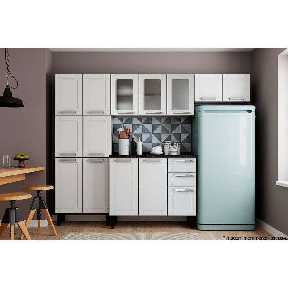 Cozinha Modulada Completa Múltipla 4 Peças (2 Armários + 1 Balcão + 1 Paneleiro) C4P77 Branco - Bertolini