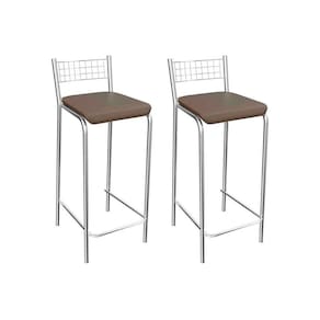 Kit 2 Banquetas Sala Jantar Gênova 1B705CR 2 Un Cromado/Courano Marrom - Kappesberg