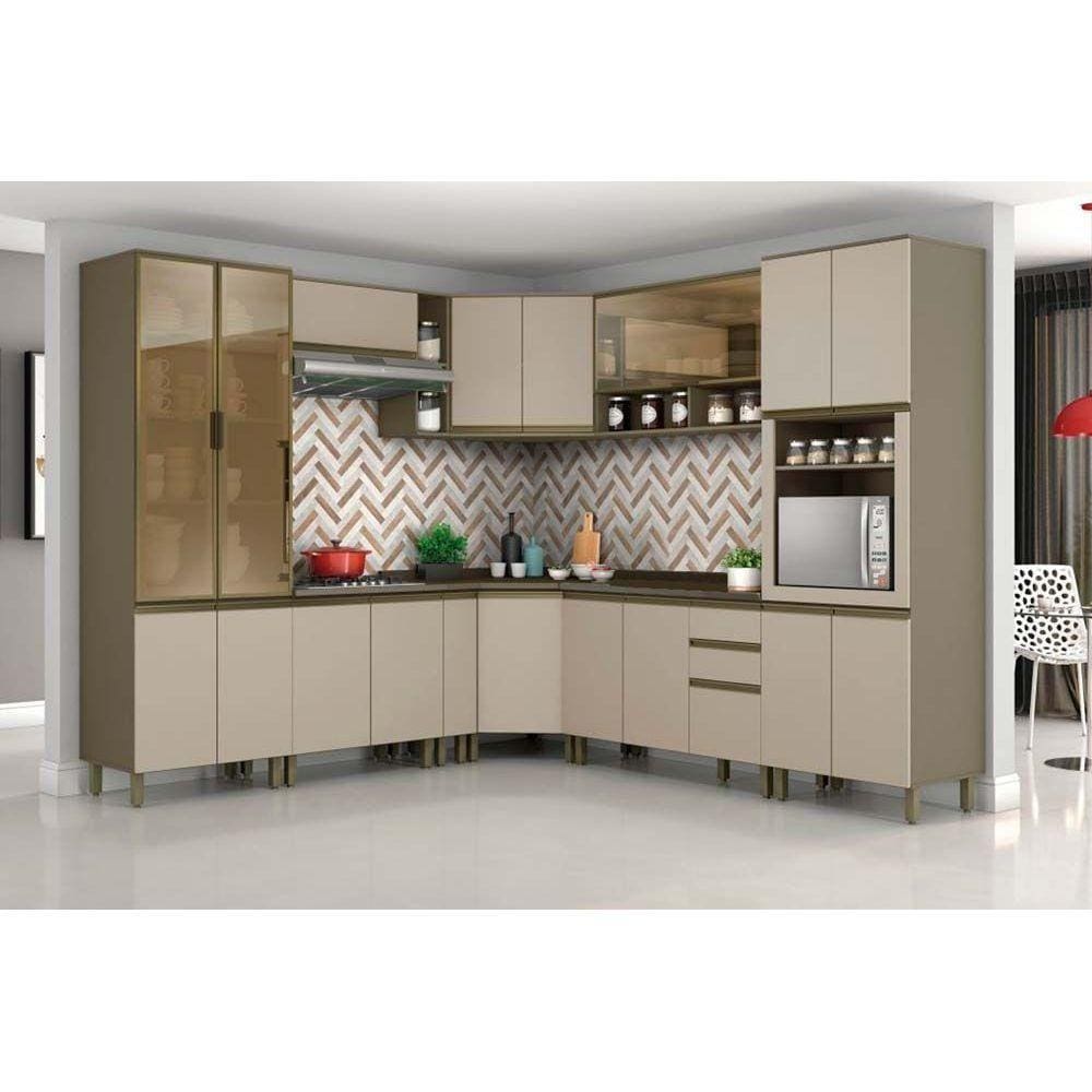 Kit de Cozinha Completa 14 Peças Connect 1 (4 Armários + 4 Balcões + 2 Paneleiros + 4 Complementos) C14P05 Duna/Cristal - Henn