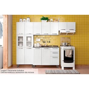 Kit de Cozinha Completa 4 Peças Múltipla (2 Armários + 1 Balcão + 1 Paneleiro) C4P86 Branco - Bertolini
