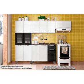 Kit de Cozinha Modulada 4 Peças Múltipla (2 Armários + 1 Balcão + 1 Paneleiro) C4P82 Branco/Preto - Bertolini