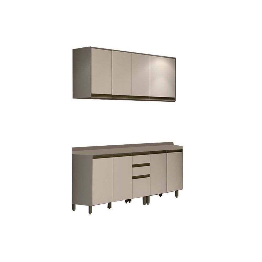 Kit Cozinha Completa 6 Peças Connect (2 Armários + 2 Balcões + 2 Complementos) C6P07 Duna/Cristal - Henn