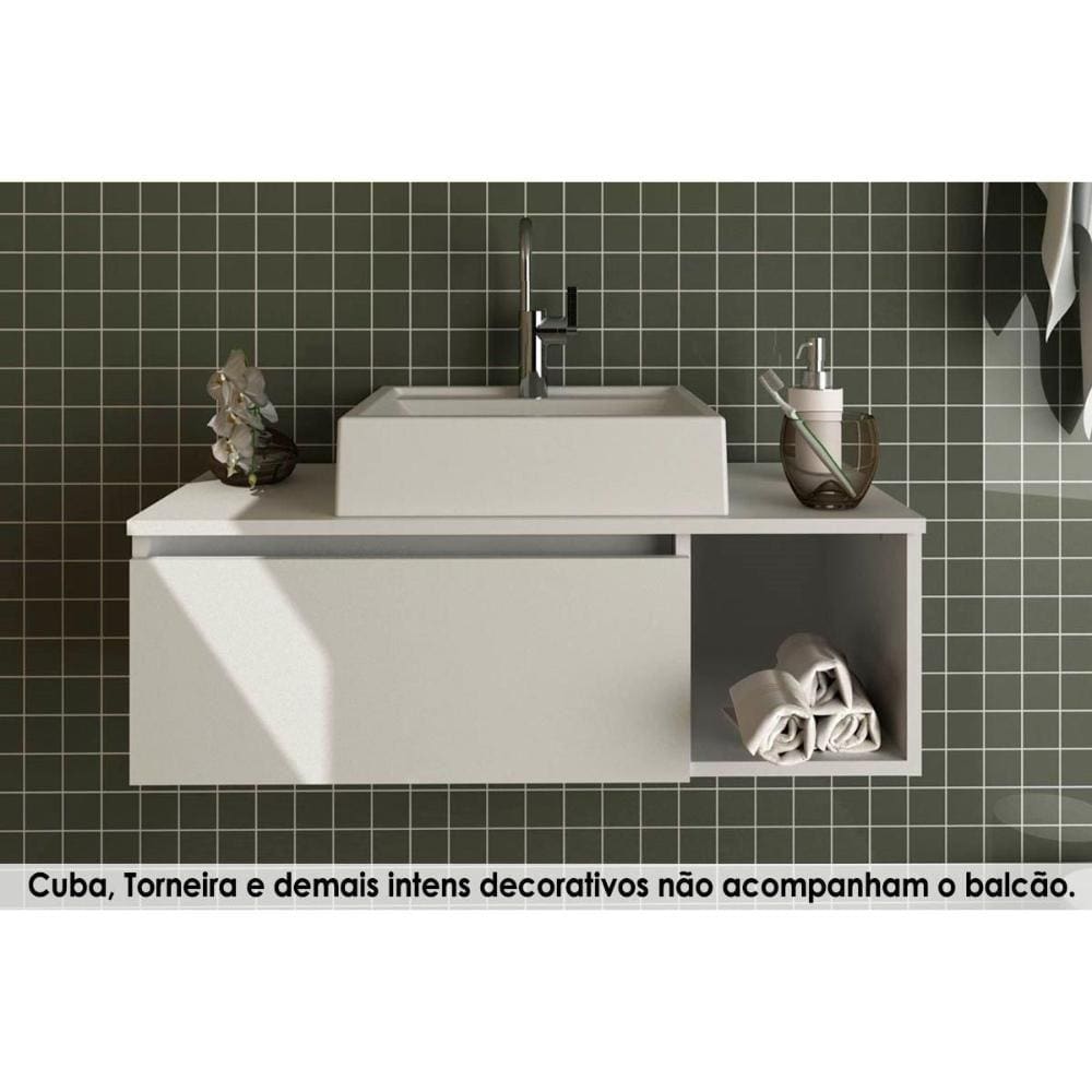 Balcão p/ Banheiro Suspenso BN3601 1 Porta cor Branco - Tecno Mobili