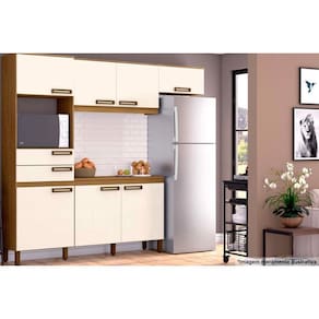 Cozinha Modulada Completa Star 4 Peças (2 Armários + 1 Balcão + 1 Paneleiro) CPT95 Nature/Off White - Henn