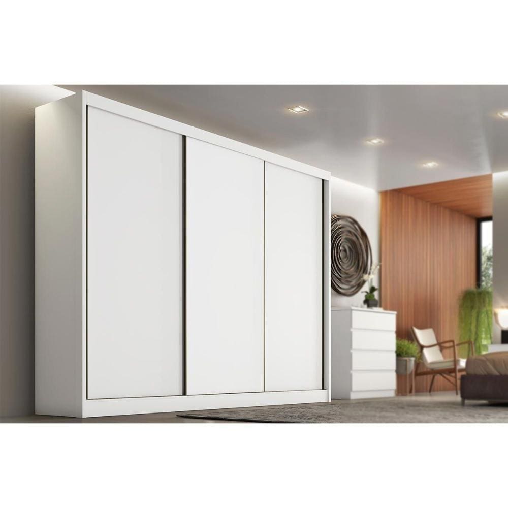 Guarda Roupa 3 Portas  de Correr e 4 Gavetas Arezzo Plus Branco - Novo Horizonte