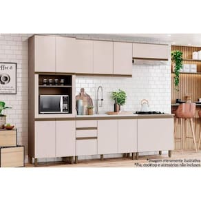 Cozinha Modulada Henn Connect 6 Peças (2 Armários + 2 Balcões + 1 Paneleiro + 1 Complemento) C6P06 Duna/Cristal