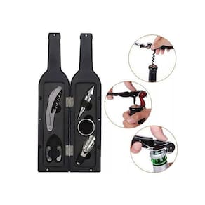 Kit Vinho 6 Peças Abridor Saca Rolha Tampa Anel Garrafa Case