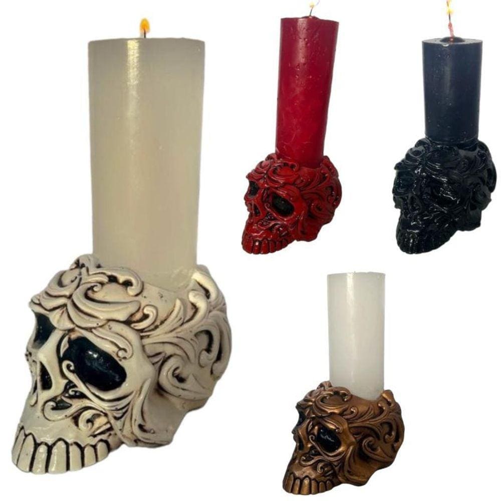 Crânio Porta Vela 7 Dias 12X8Cm Em Resina - Selecione A Cor