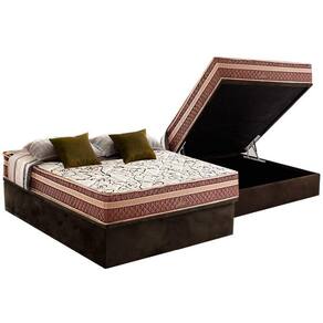 Conjunto Box Baú Casal: Colchão Molas Herval Bonnel Assis + Base CRC Suede Brown(138x188)