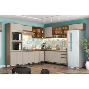 Cozinha Completa Connect 14 Peças (5 Armários + 4 Balcões + 1 Paneleiro + 4 Complementos) C14P03 Duna/Cristal - Henn