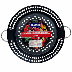 Panela Furada Frigideira Cesto Para Churrasqueira Assadeira Redonda Grelha Antiaderente Grill 31x5cm