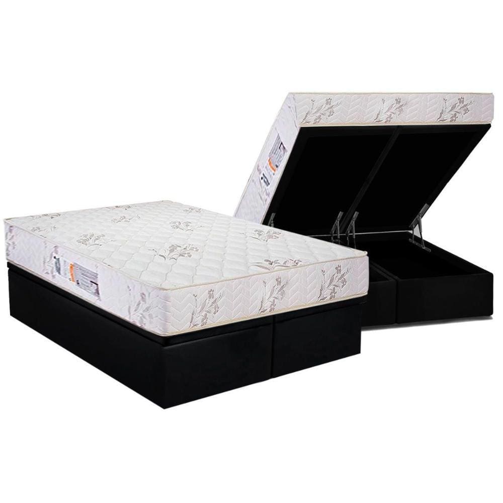 Conjunto Box Baú Queen: Colchão Espuma Luckspuma D33 Supreme Floral + Base CRC Suede Black(158x198)