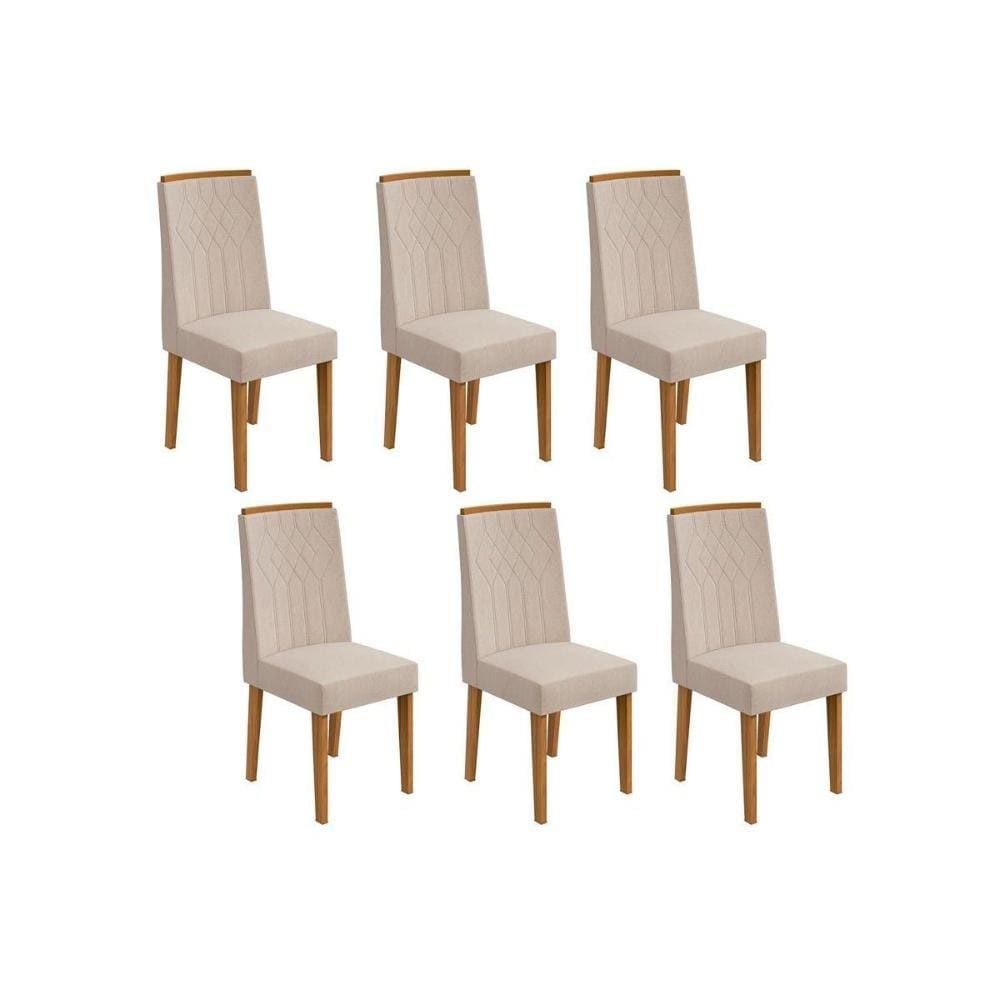 Cadeira Sala de Jantar Exclusive Kit 6 Un Rovere/Amêndoa/Linho Rinzai Bege - Lopas