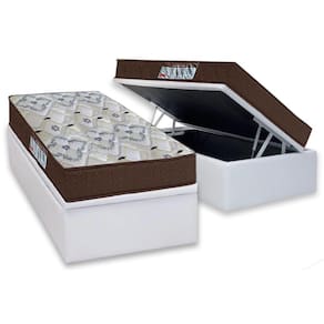 Cama Box Baú Solteiro: Colchão Anatômico Ortobom D45 / EP ISO 150 Mega Firme + Base CRC Courano White(88x188)