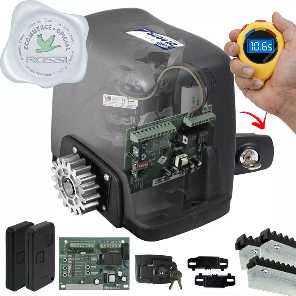 Kit Motor Rossi Dz Nano Turbo 3m Crem 2 Control Portão 600kg
