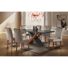 Sala de Jantar Moderna com 6 Cadeiras 1,80x0,90m - Amsterdã - Móveis Rufato