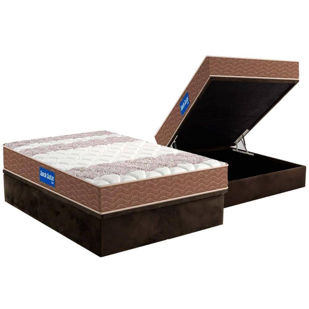 Conjunto Box Baú Casal: Colchão Espuma Probel D33 Guarda Costas + Base CRC Suede Brown(138x188)