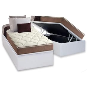 Cama Box Baú Solteiro: Colchão Anatômico Anjos D28 / AG65 Star Pillow Top + Base CRC Courano White(88x188)