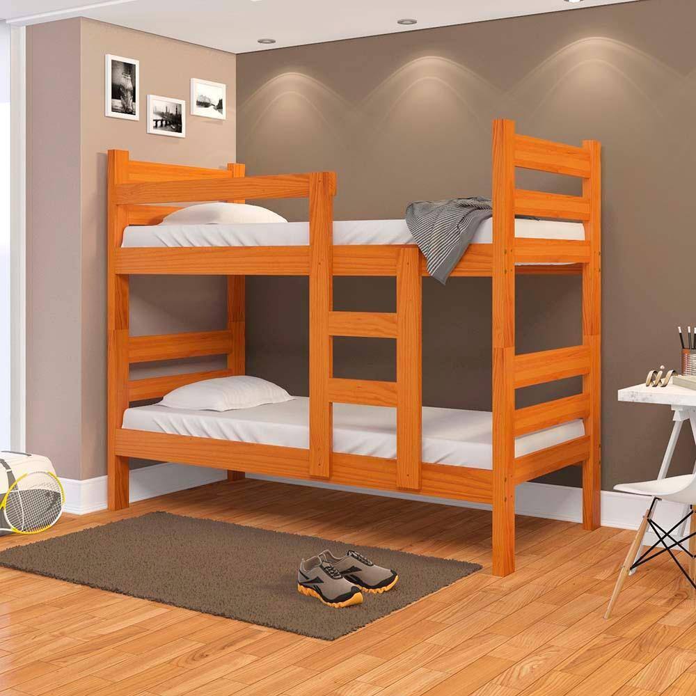 Beliche Solteiro Com Escada Em Madeira Maciça E 02 Colchões Marrom Brooke Shop Jm - Marrom