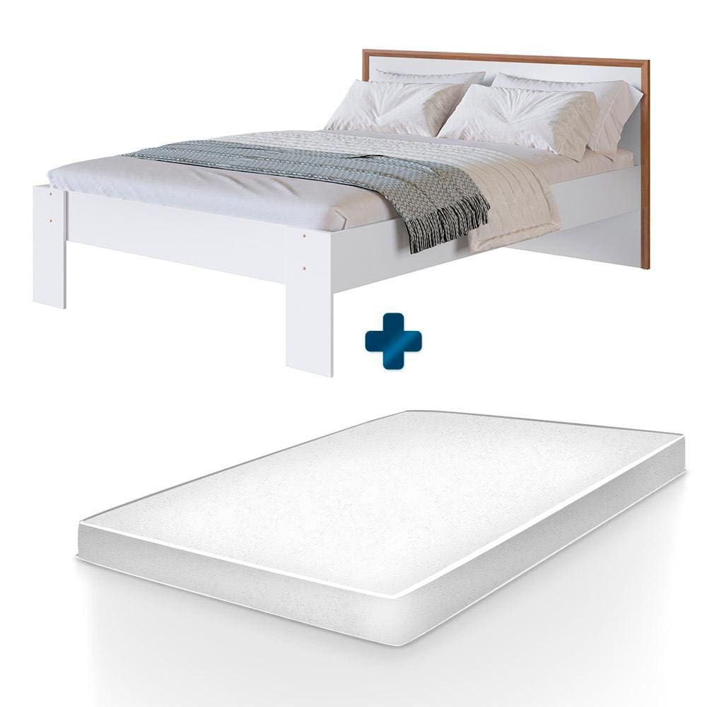 Cama Casal Moderna Com Colchão Branco Lomita Shop JM - Branco
