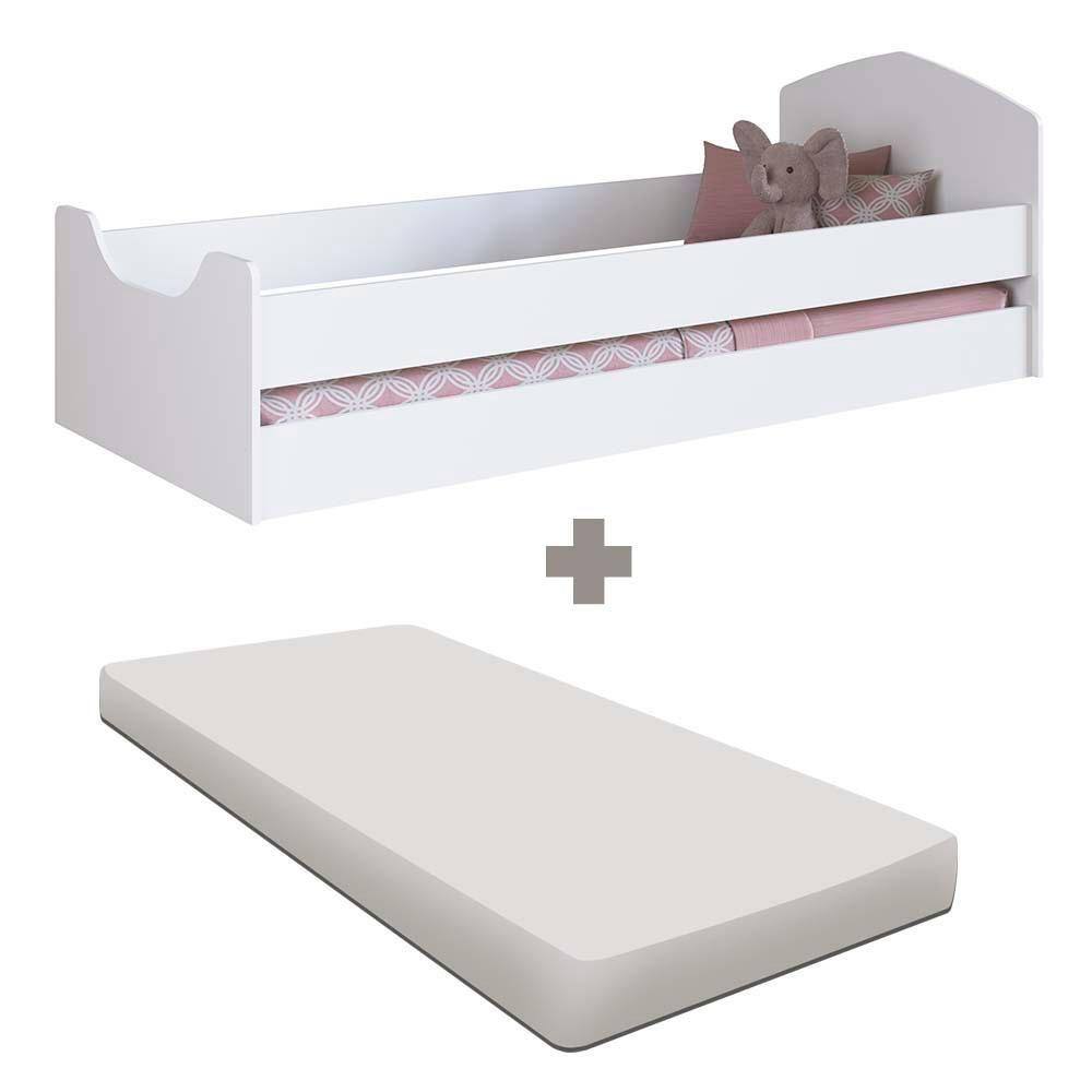 Cama Com Grades De Proteção Montessoriana Com Colchão Branco Encanto Art In Móveis - Branco