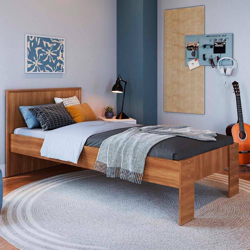 Cama De Solteiro Com Colchão Nogal Los Angeles Art In Móveis - Marrom