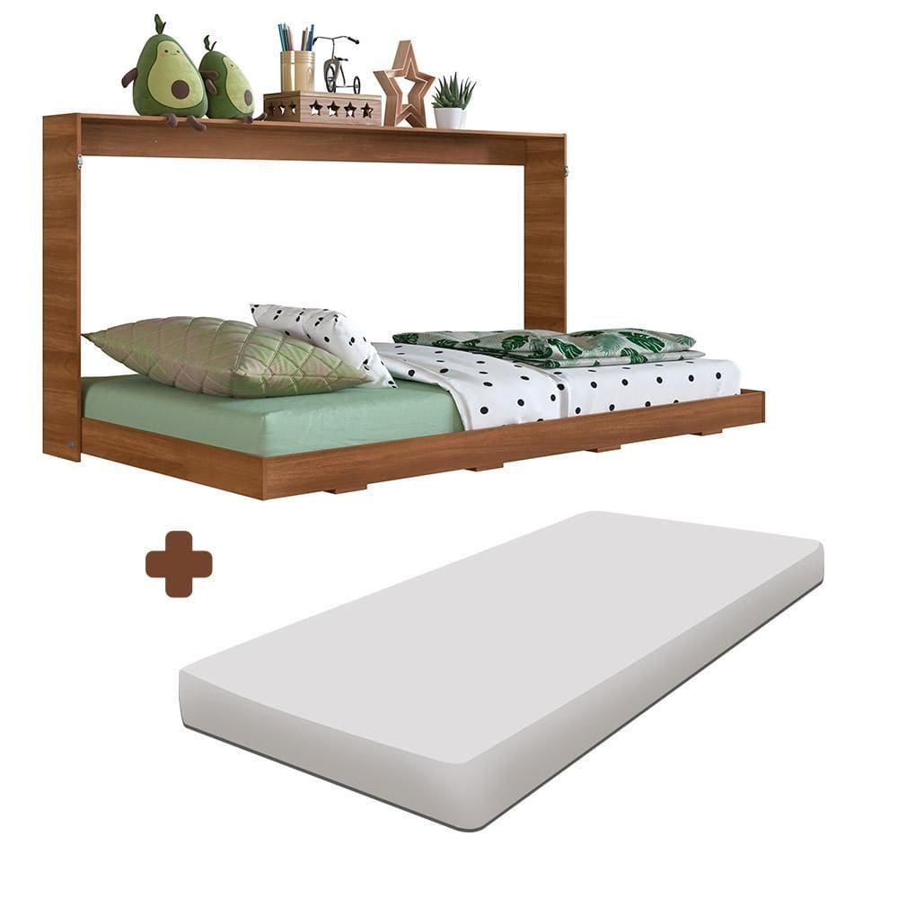 Cama De Solteiro Articulada Nogal Com Colchão Gazel Shop Jm - Marrom