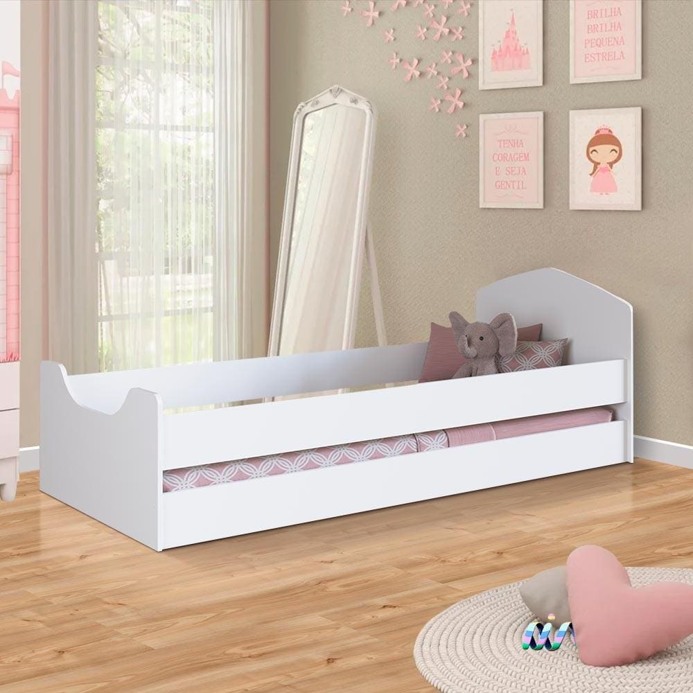 Cama Infantil Com Grade Com Colchão Branco Faion Shop Jm - Branco