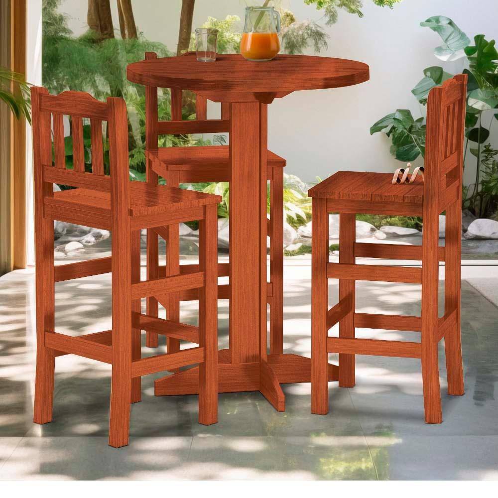 Mesa Bistrô Com 3 Banquetas Altas Em Madeira Maciça Marrom Hattie Shop Jm - Marrom