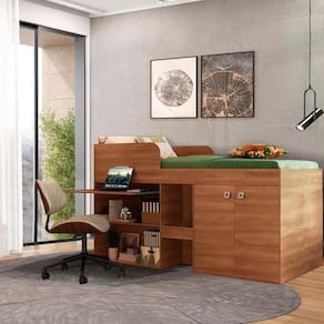 Cama Multifuncional Solteiro Com Escrivaninha Nogal Marlet Shop JM