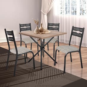 Mesa Quadrada Aço 4 Cadeiras 75cm Preto Carvalho Kemp Shop Jm