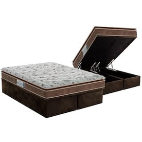 Cama Box Baú Queen: Colchão Espuma D45 Probel Advanced Pillow Super + Base CRC Suede Brown(158x198)