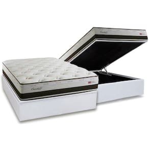 Cama Box Baú Casal: Colchão Molas Herval Maxspring Cardiff + Base CRC Courano White(138x188)