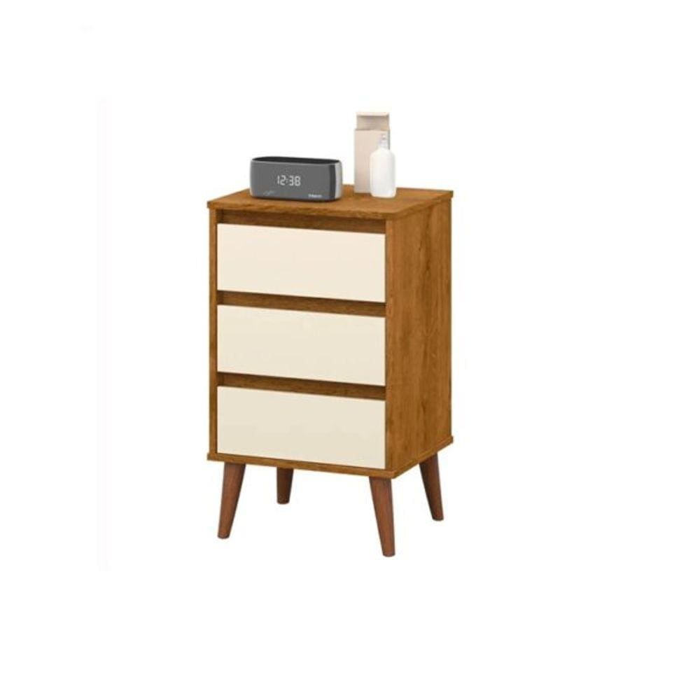 Mesa De Cabeceira Retro Wood Freijó C/ Off White– EJ Móveis