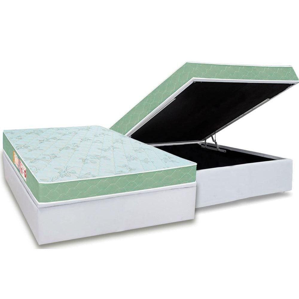 Cama Box Baú Casal: Colchão Espuma D33 Castor Sleep Max Duplo + Base CRC Courano White(138x188)