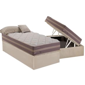 Cama Box Baú Solteiro: Colchão Molas Herval Maxspring Casablanca + Base CRC Suede Clean(88x188)