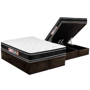 Cama Box Baú King: Colchão Espuma D33 Castor Black e White Double Face + Base CRC Suede Brown(193x203)