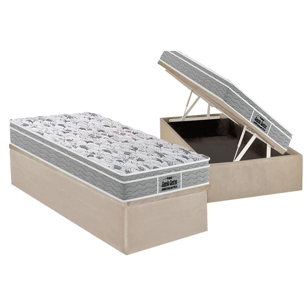 Cama Box Baú Solteiro: Colchão Anatômico Probel D45 / EP Guarda Costas PróExtreme Plus + Base CRC Suede Clean(88x188)